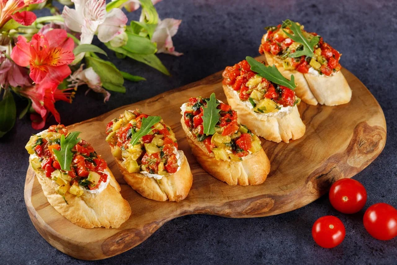 Брускетта с печёными овощами